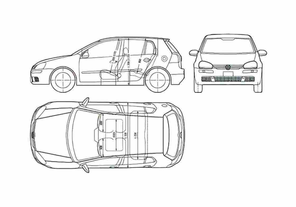 Blueprint Volkswagen Golf MK V 5 door Hatchback 2005 A4 Photo Print