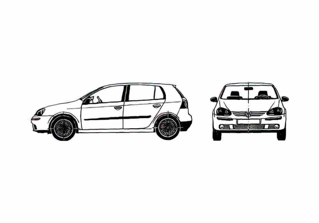 Blueprint Volkswagen Golf MKV 5 door Hatchback 2005 A4 Photo Print