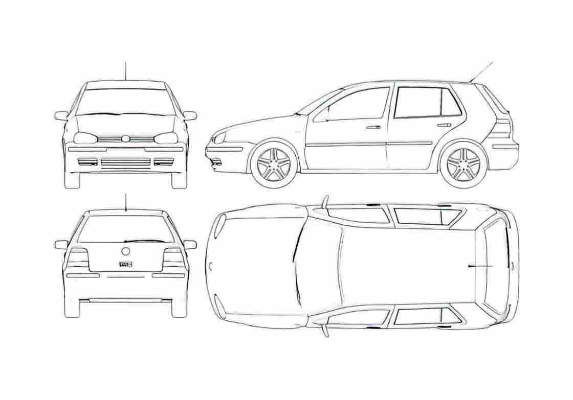 Blueprint Volkswagen Golf Mk III Hatchback 1999 A4 Photo Print
