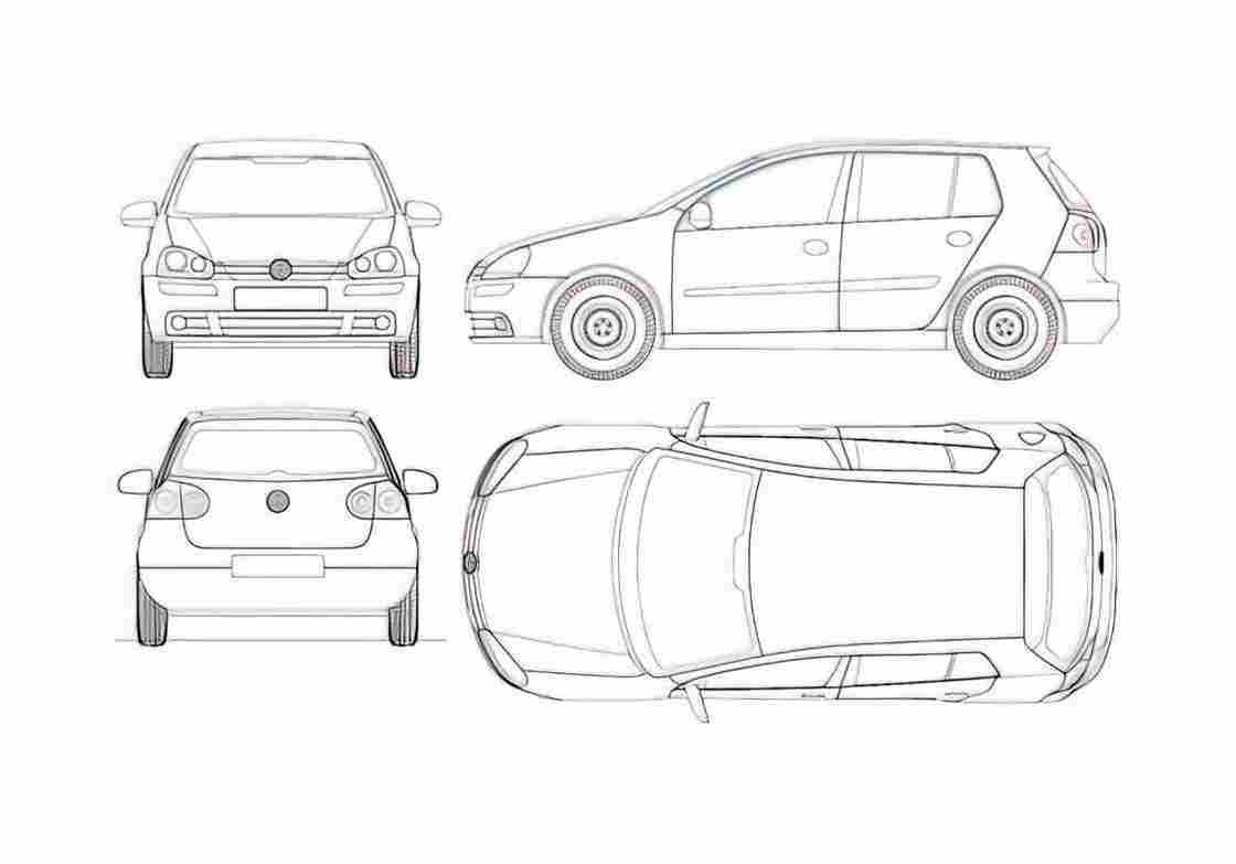 Blueprint Volkswagen Golf Mk V Hatchback 2004 A4 Photo Print