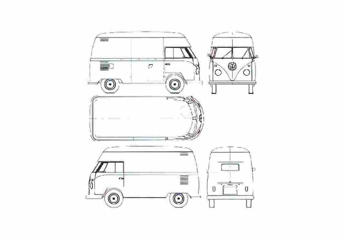 Blueprint Volkswagen High Roof Van 1960 A4 Photo Print