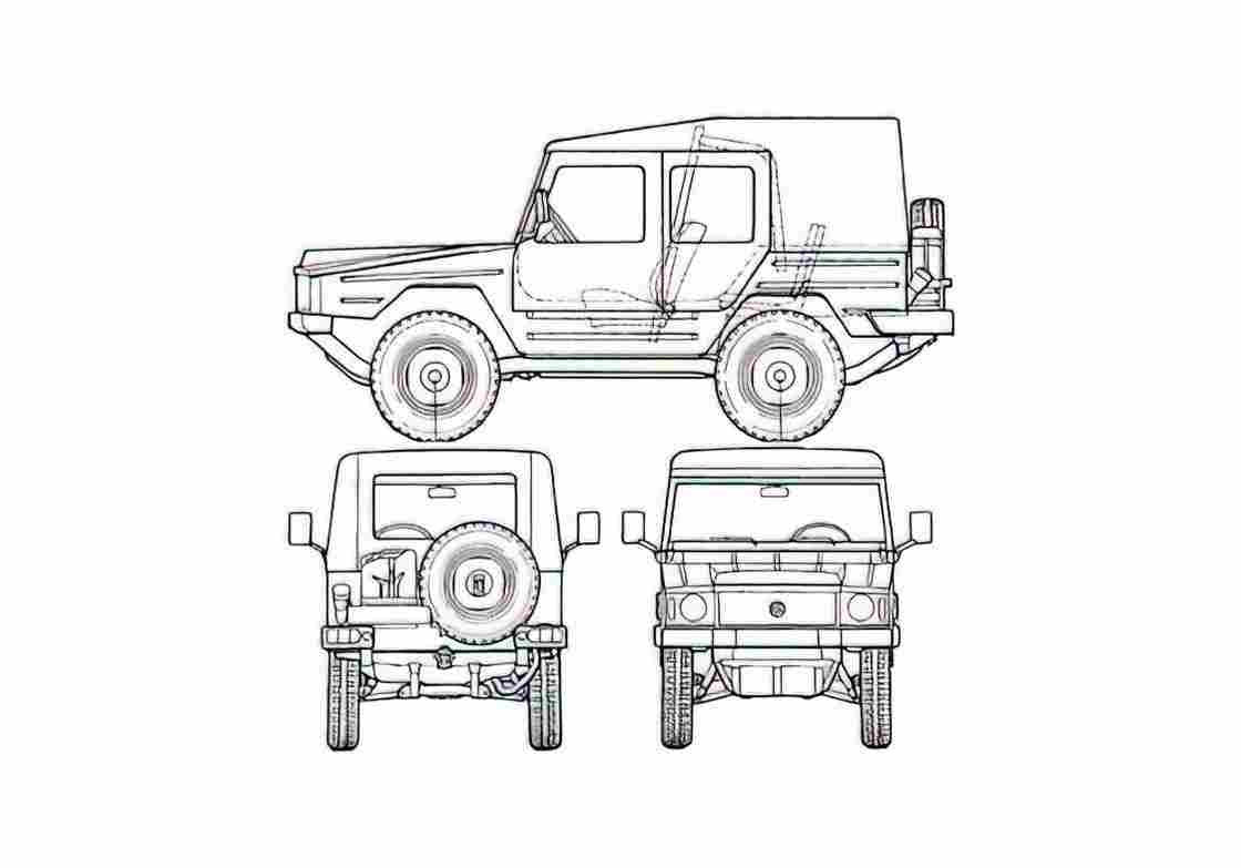 Blueprint Volkswagen Iltis SUV 1978 A4 Photo Print