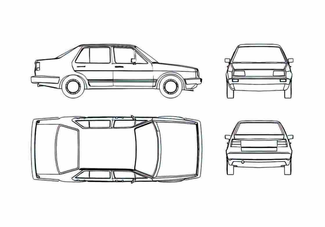 Blueprint Volkswagen Jetta II 1G) Sedan 1984 A4 Photo Print
