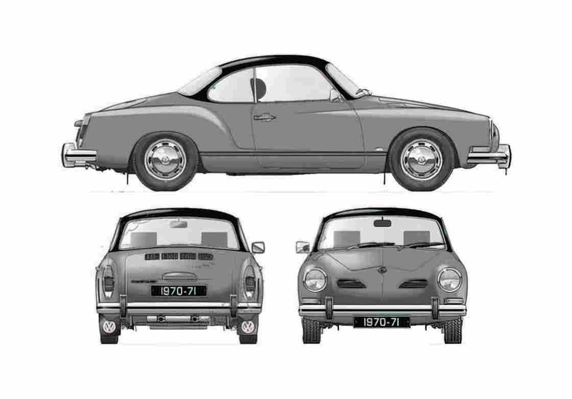 Blueprint Volkswagen Karmann Ghia Coupe 1970 A4 Photo Print