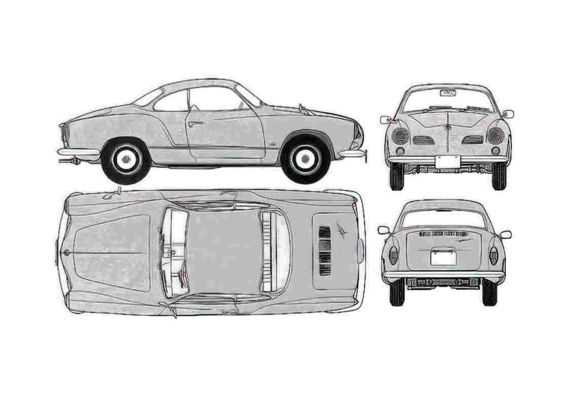 Blueprint Volkswagen Karmann Ghia Sedan 1966 A4 Photo Print