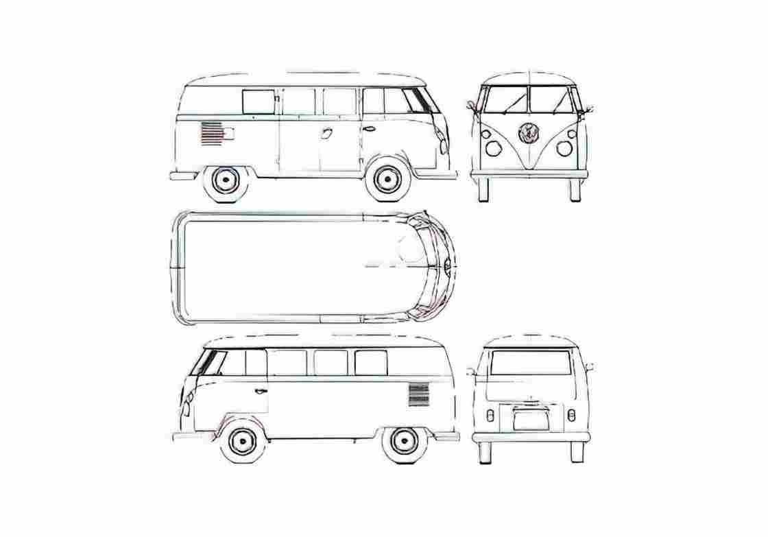 Blueprint Volkswagen Kombi Van 1963 A4 Photo Print