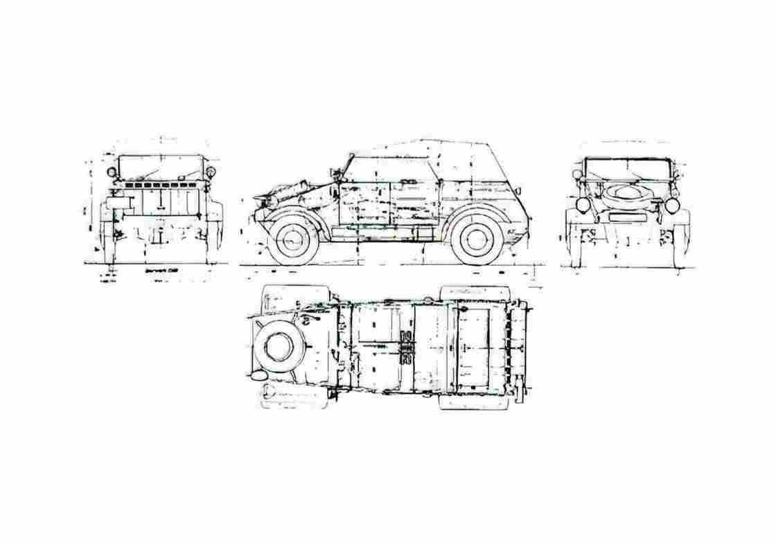 Blueprint Volkswagen Kubelwagen Sedan 1944 A4 Photo Print