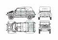 Blueprint Volkswagen Kubelwagen Sedan 1954 A4 Photo Print