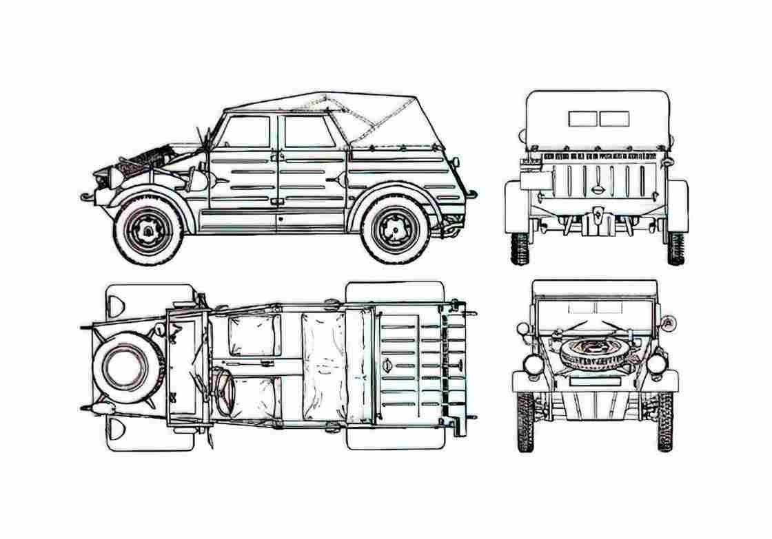 Blueprint Volkswagen Kubelwagen Sedan 1954 A4 Photo Print