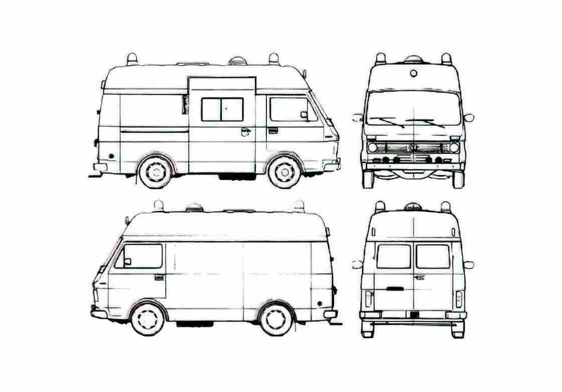 Blueprint Volkswagen LT3 Fire Van 1979 A4 Photo Print