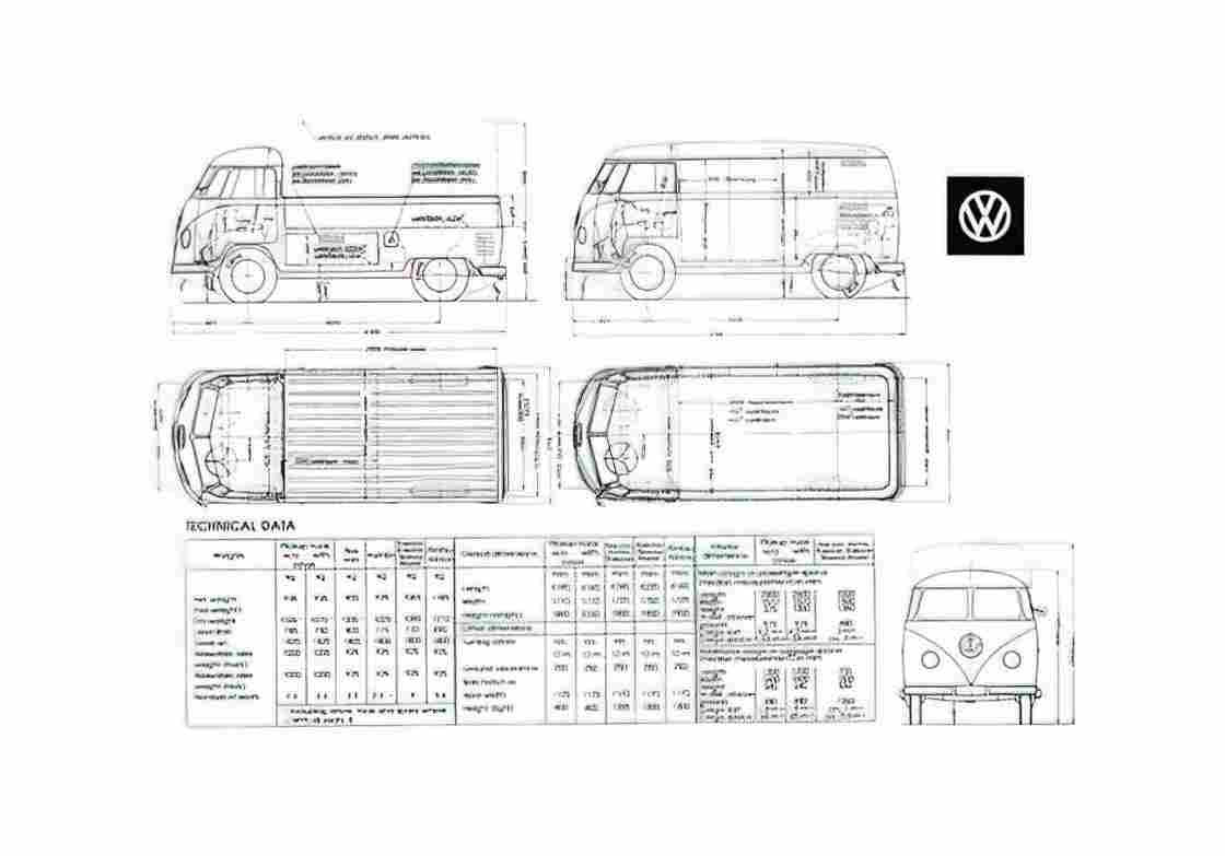 Blueprint Volkswagen Microbus Bus 1947 A4 Photo Print