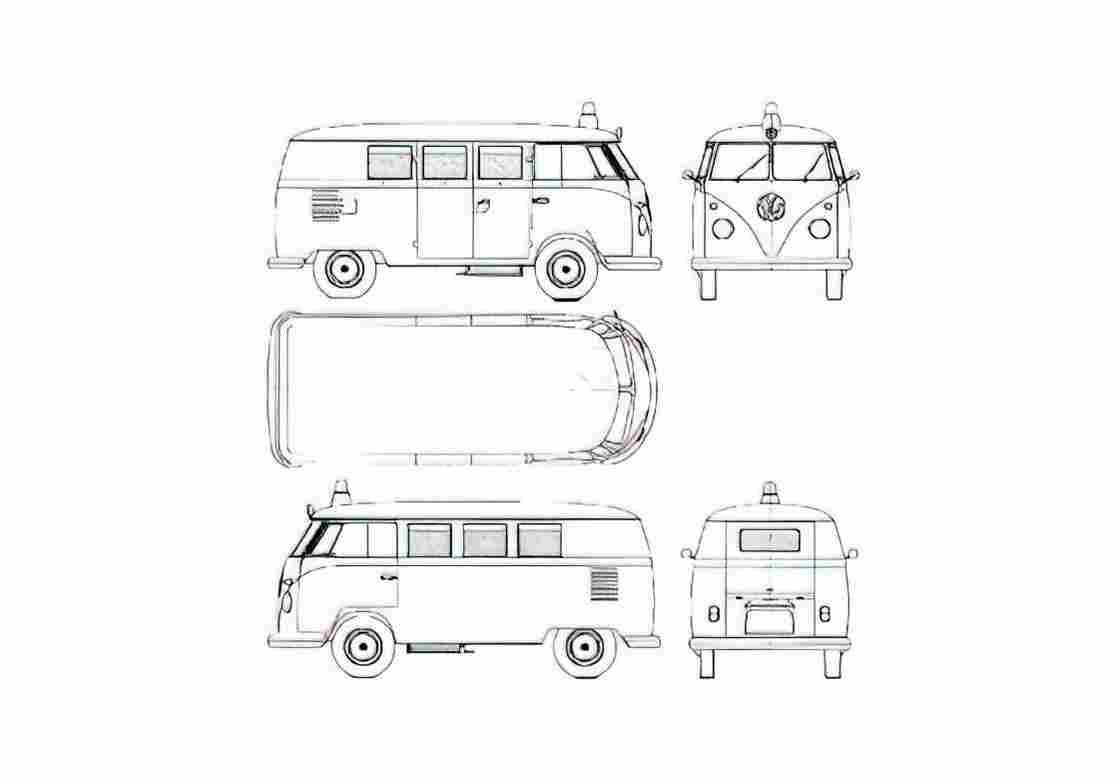 Blueprint Volkswagen Microbus Bus 1960 A4 Photo Print