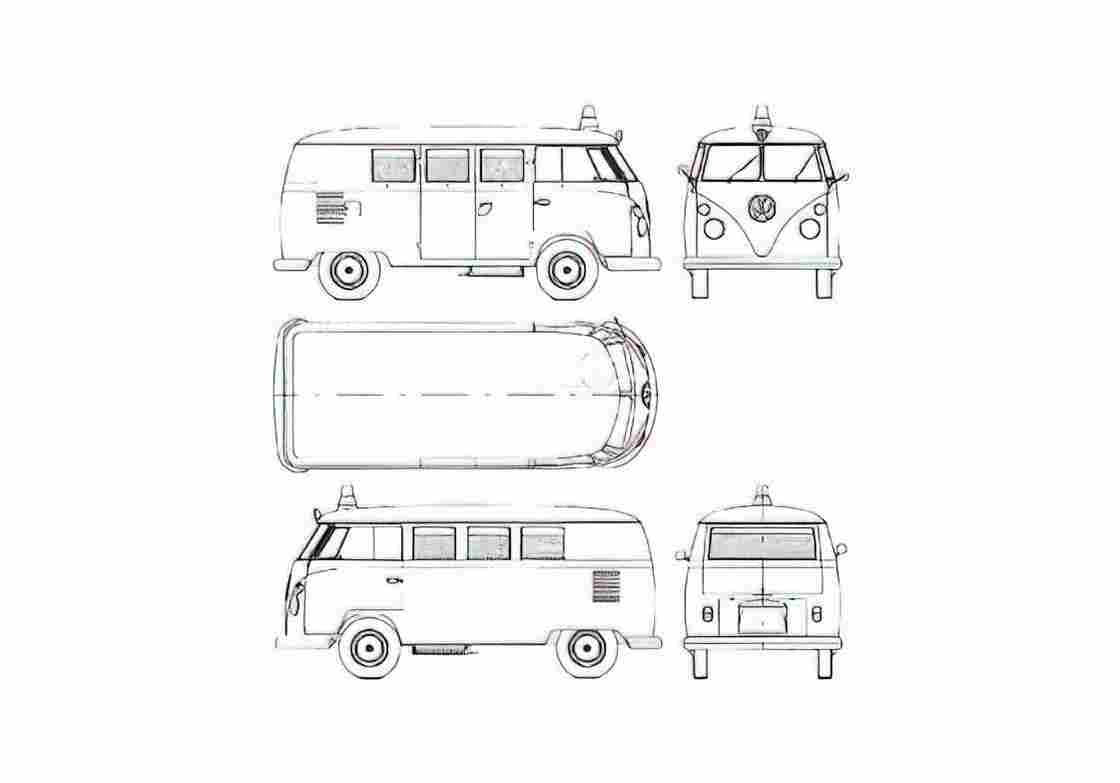 Blueprint Volkswagen Microbus Bus 1963 A4 Photo Print