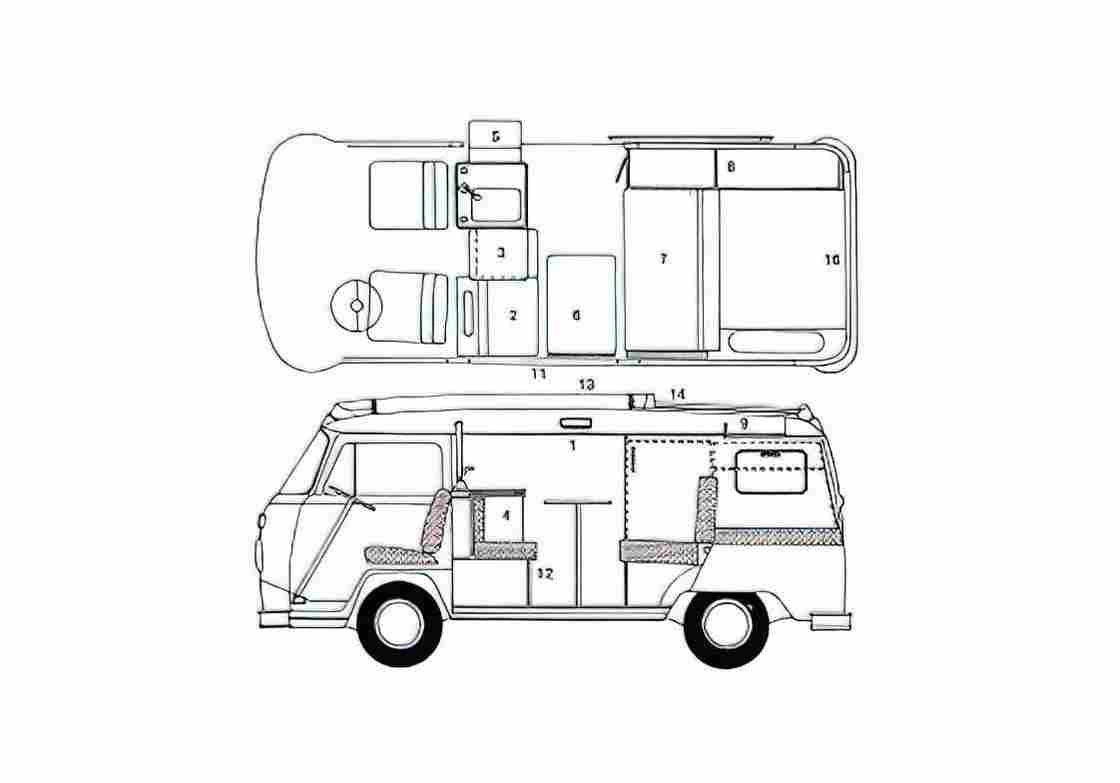Blueprint Volkswagen Microbus Bus 1984 A4 Photo Print