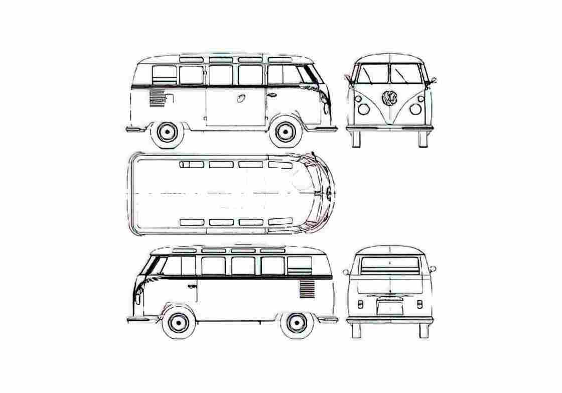 Blueprint Volkswagen Microbus Minivan 1960 A4 Photo Print