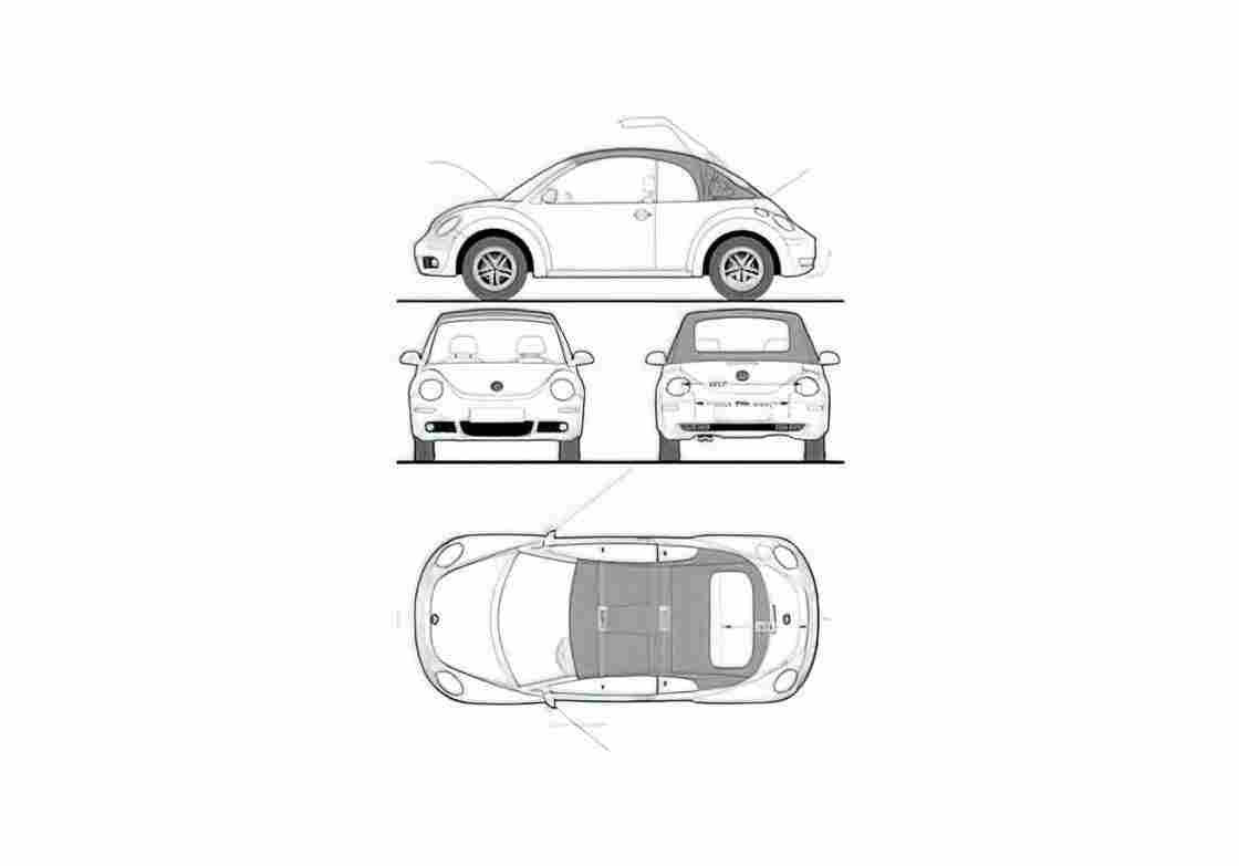 Blueprint Volkswagen New Beetle Cabriolet 2009 A4 Photo Print