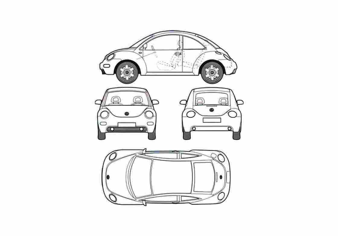 Blueprint Volkswagen New Beetle Coupe 2005 A4 Photo Print