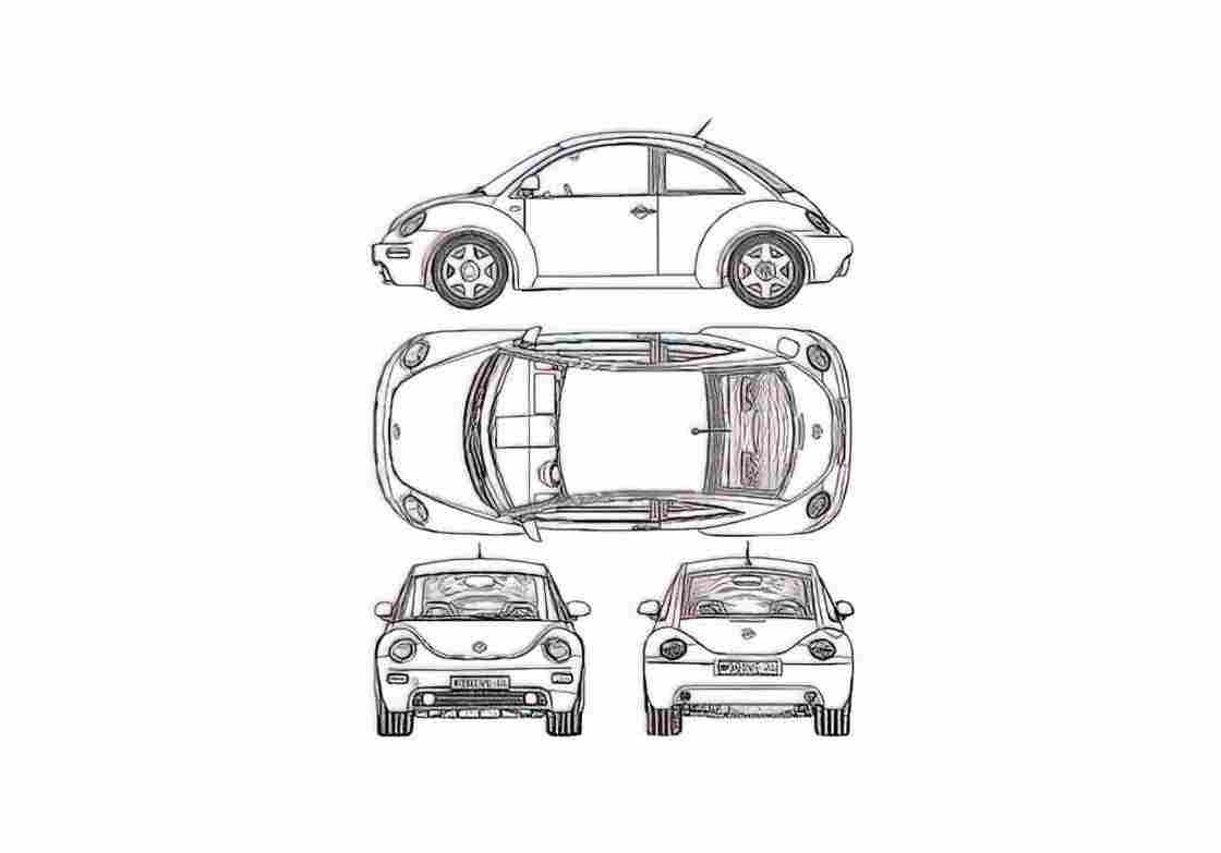 Blueprint Volkswagen New Beetle Hatchback 1999 A4 Photo Print