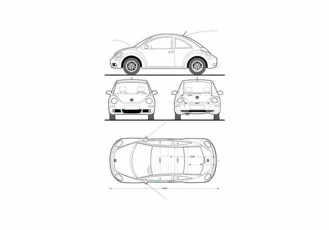 Blueprint Volkswagen New Beetle Hatchback 2009 A4 Photo Print