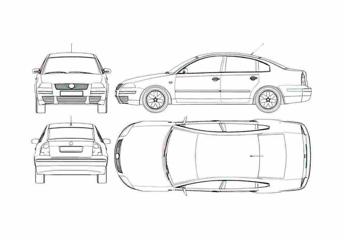Blueprint Volkswagen Passat B5 Sedan 2001 A4 Photo Print