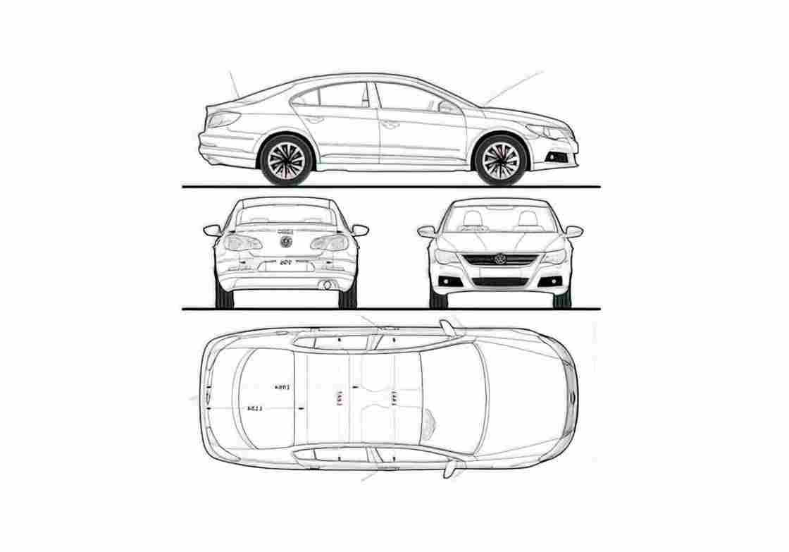 Blueprint Volkswagen Passat CC 4 door Coupe 2009 A4 Photo Print