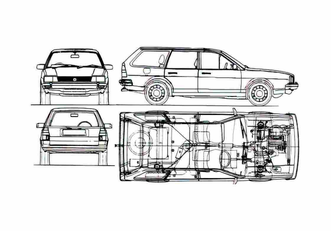 Blueprint Volkswagen Passat II B2) Variant Wagon 1980 A4 Photo Print