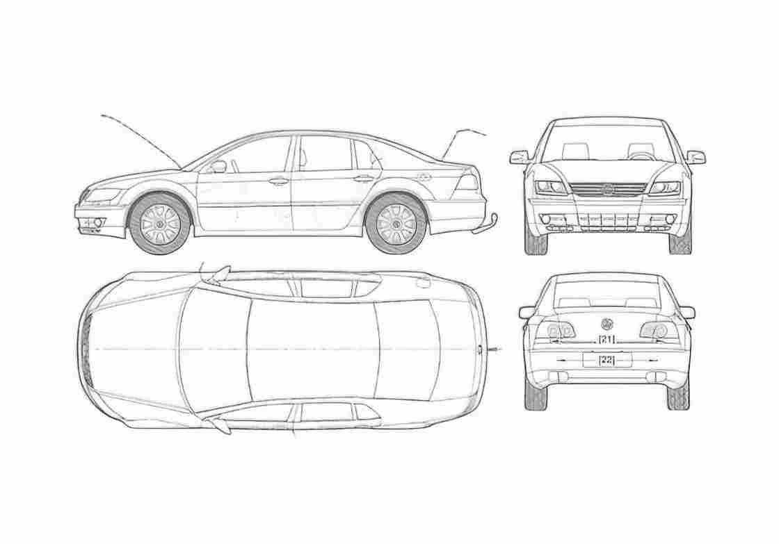 Blueprint Volkswagen Phaeton Sedan 2004 A4 Photo Print