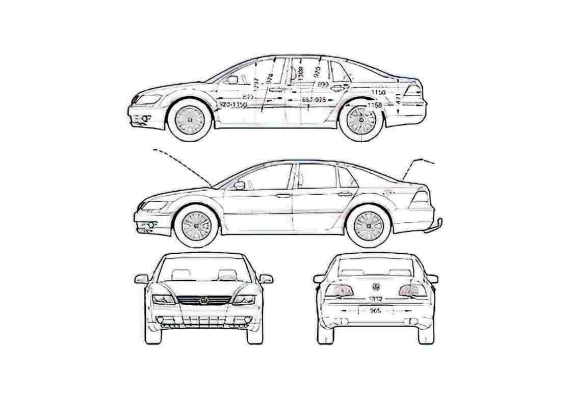 Blueprint Volkswagen Phaeton W12 Sedan 2004 A4 Photo Print