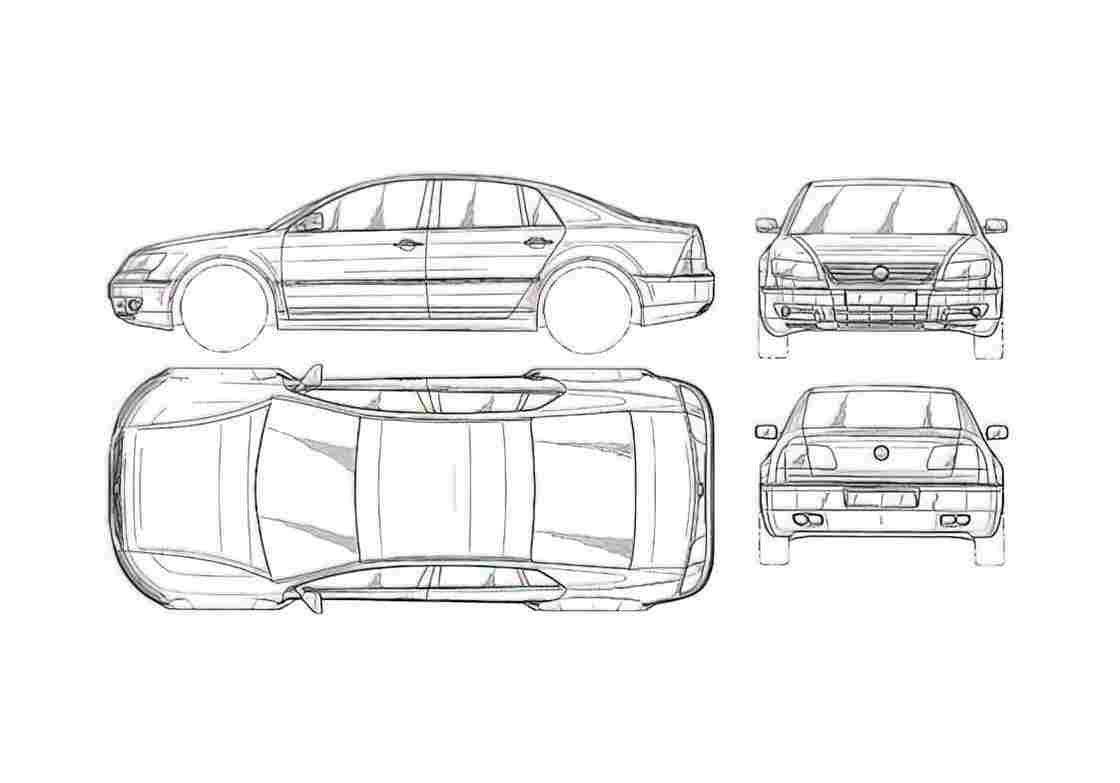 Blueprint Volkswagen Phaeton W8 Sedan 2000 A4 Photo Print