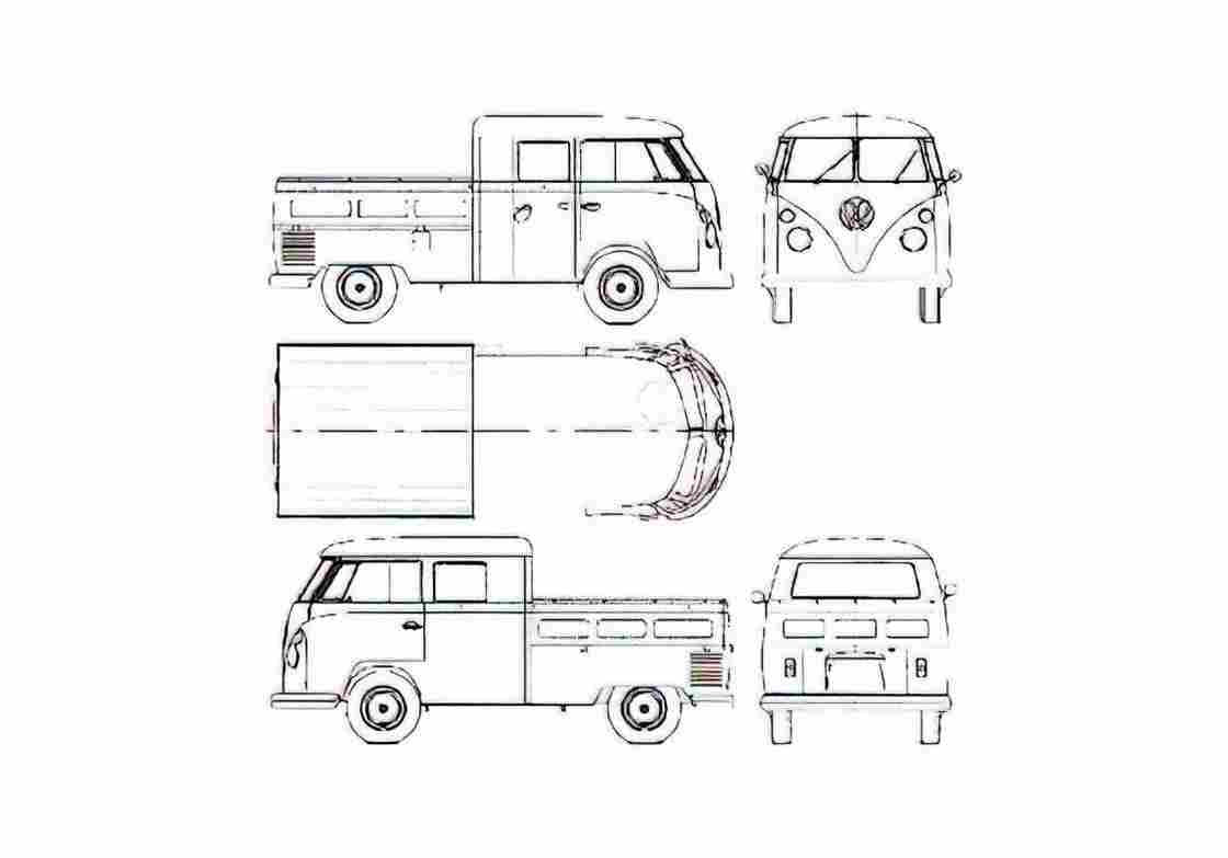 Blueprint Volkswagen Pick Up Double Cab Pick up 1963 A4 Photo Print