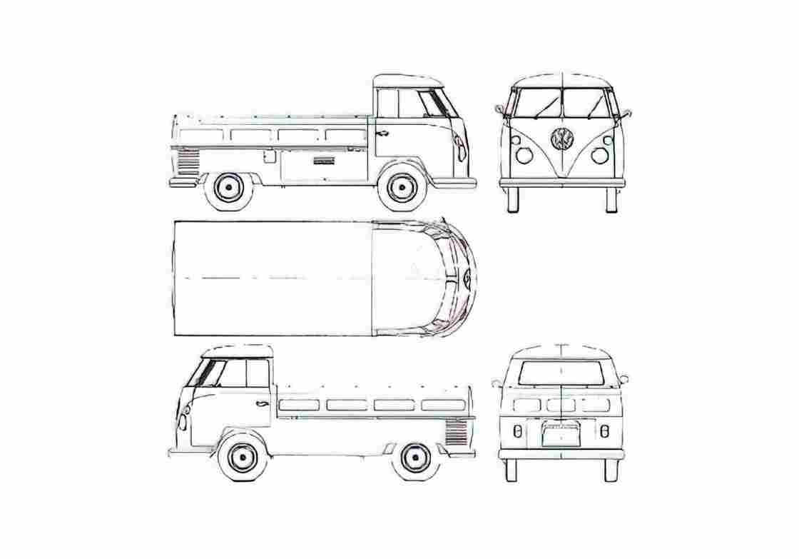 Blueprint Volkswagen Pick Up Pick up 1963 A4 Photo Print