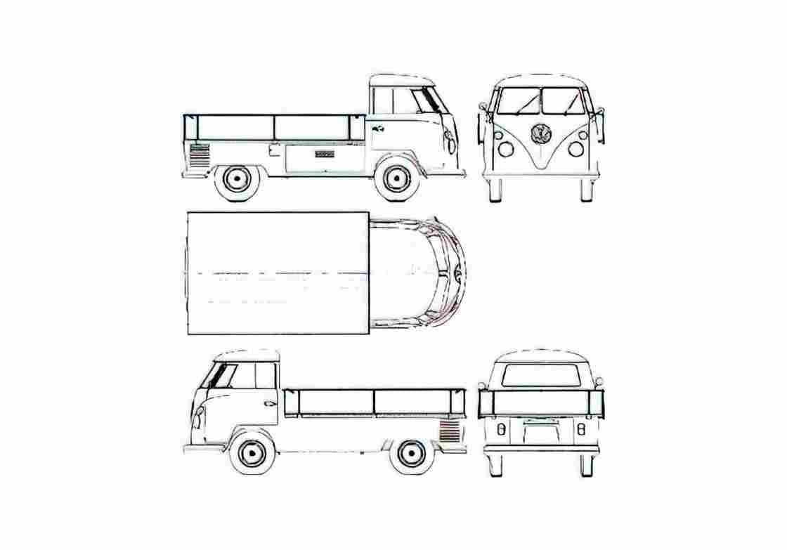 Blueprint Volkswagen Pick Up Single Pick up 1963 A4 Photo Print