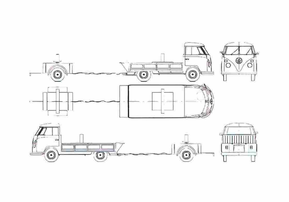 Blueprint Volkswagen Pick Up Trailer Pick up 1963 A4 Photo Print