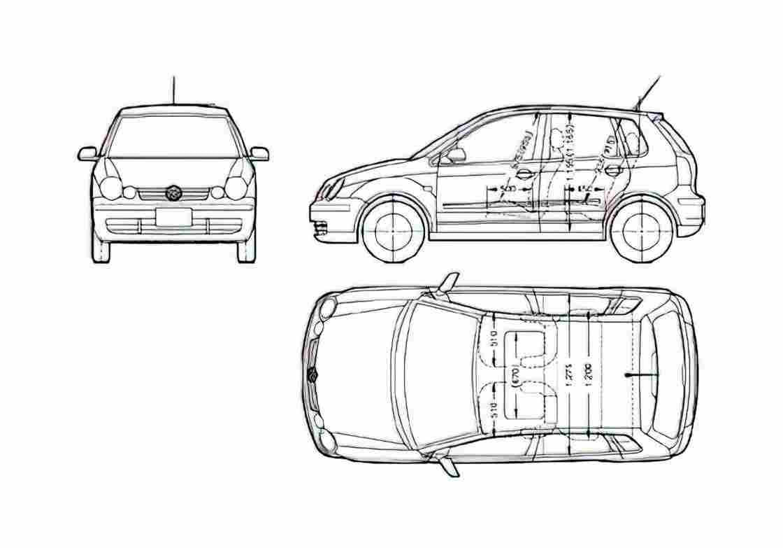 Blueprint Volkswagen Polo 5 door Hatchback 2005 A4 Photo Print