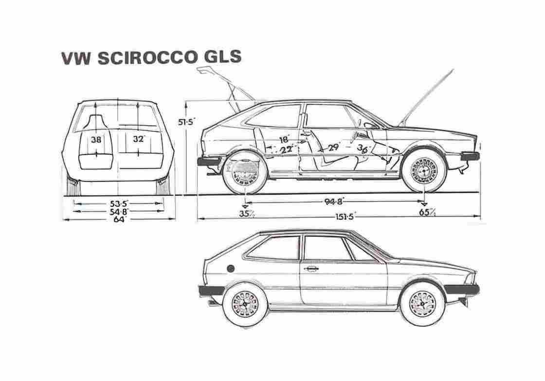 Blueprint Volkswagen Scirocco I GLS Coupe 1980 A4 Photo Print
