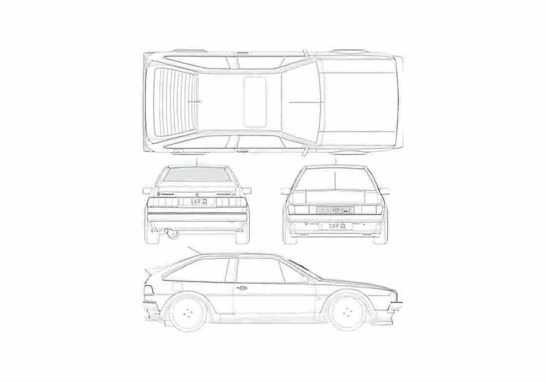 Blueprint Volkswagen Scirocco II Coupe 1982 A4 Photo Print