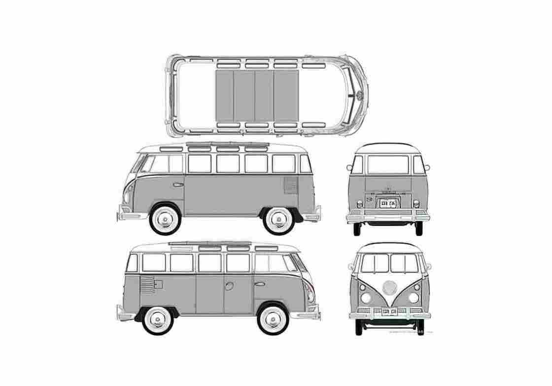 Blueprint Volkswagen T1 Samba Bus 1950 A4 Photo Print