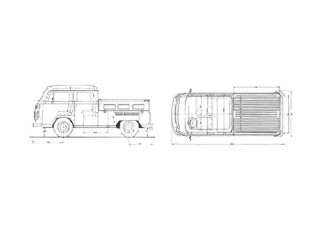 Blueprint Volkswagen T2 B Crew Cab Pick up 1972 A4 Photo Print