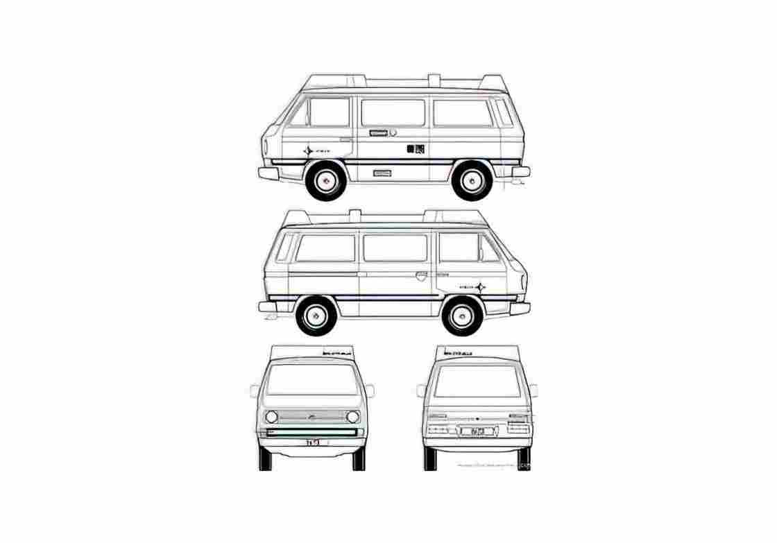 Blueprint Volkswagen T3 Westfalia Camper Joker Bus 1992 A4 Photo Print