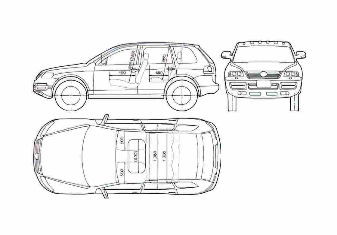Blueprint Volkswagen Touareg SUV 2005 A4 Photo Print