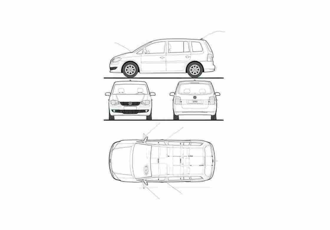 Blueprint Volkswagen Touran Minivan 2009 A4 Photo Print