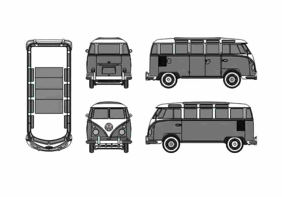 Blueprint Volkswagen Typ 1 Samba Bus 1960 A4 Photo Print