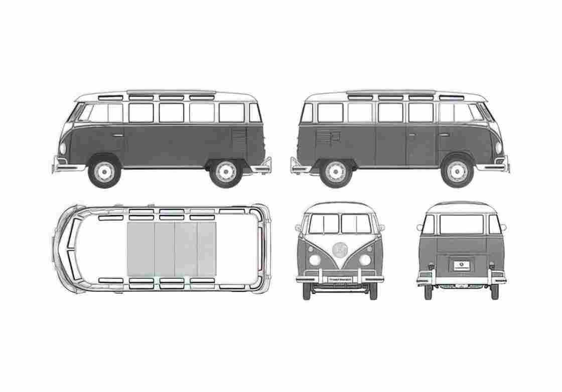 Blueprint Volkswagen Type 2 Microbus 23 window Bus 1967 A4 Photo Print