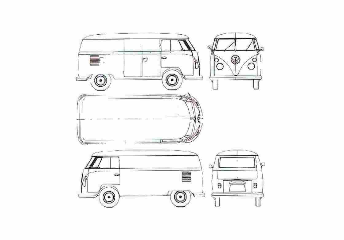Blueprint Volkswagen Van 1963 A4 Photo Print