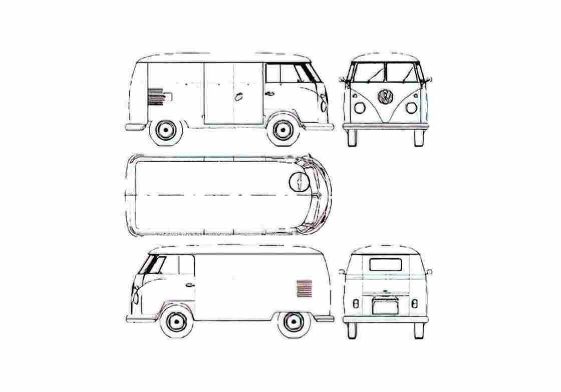 Blueprint Volkswagen Van Van 1960 A4 Photo Print