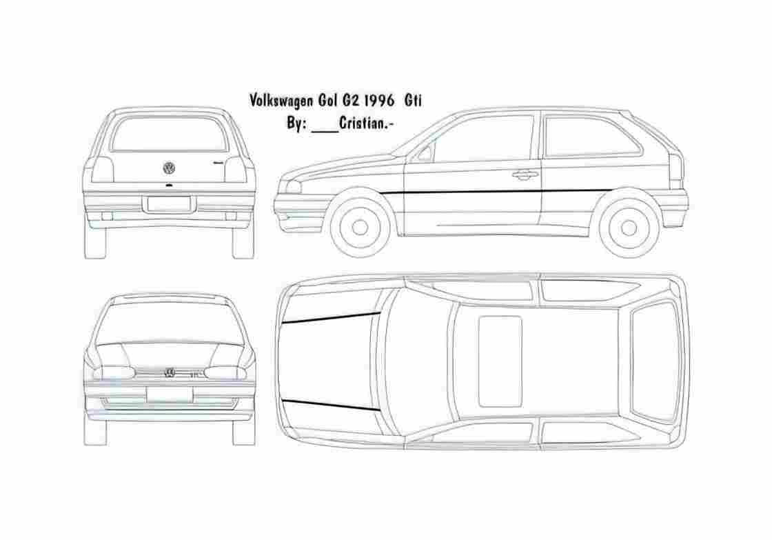 Blueprint Volkswagen Volkswagen Gol G2 GTI 2 door Hatchback 1996 A4 Photo Print
