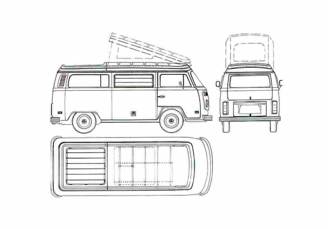 Blueprint Volkswagen Westfalia Van 1973 A4 Photo Print