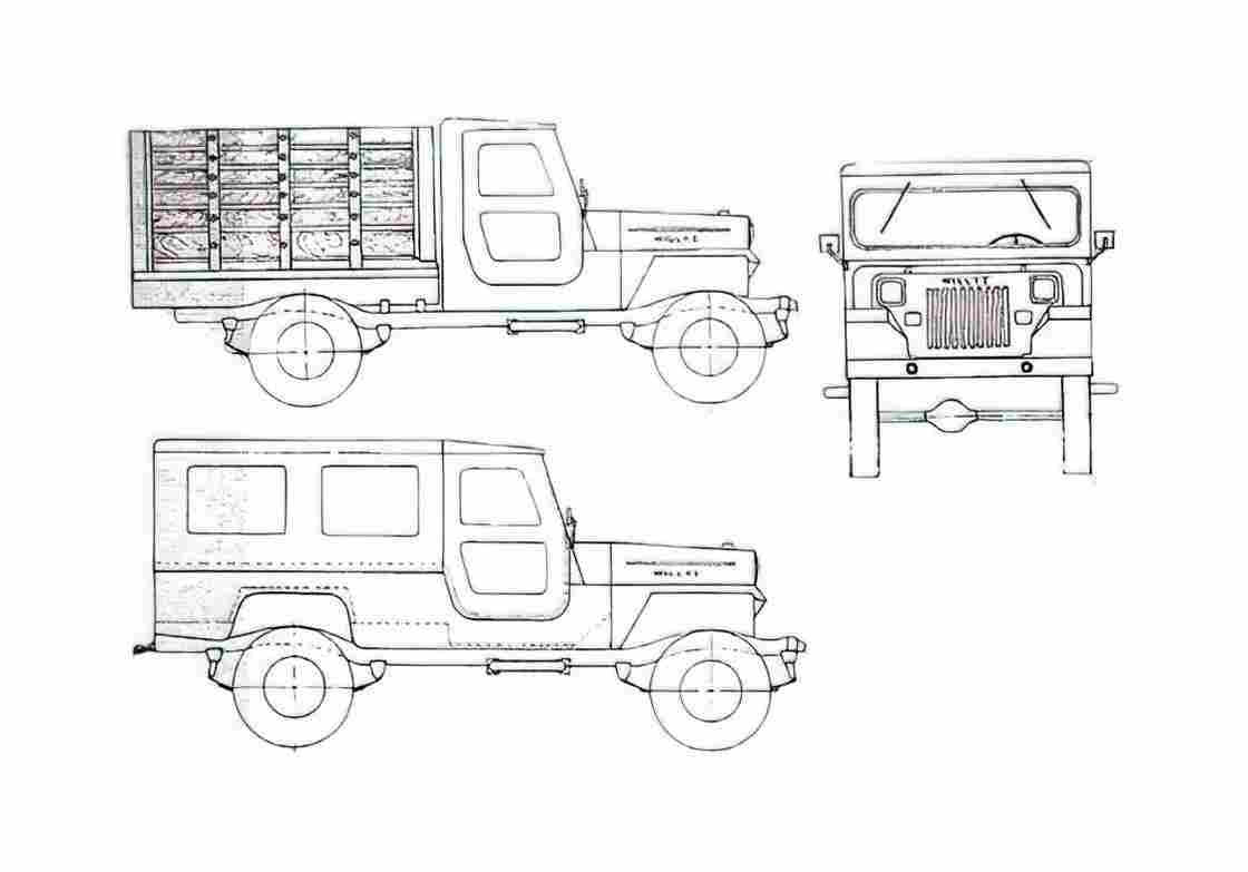 Blueprint Willys Colombia Jeep CJ 3B Pick up 1954 A4 Photo Print
