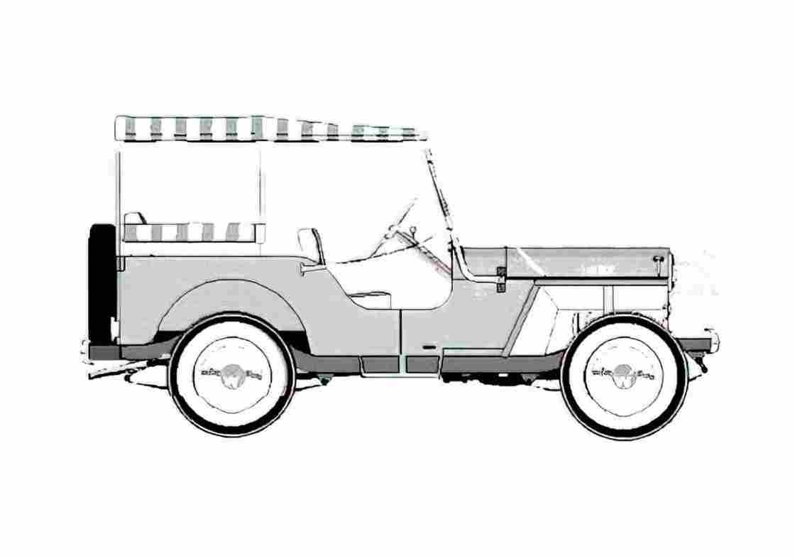 Blueprint Willys Jeep DJ 3A Surrey Cabriolet 1953 A4 Photo Print