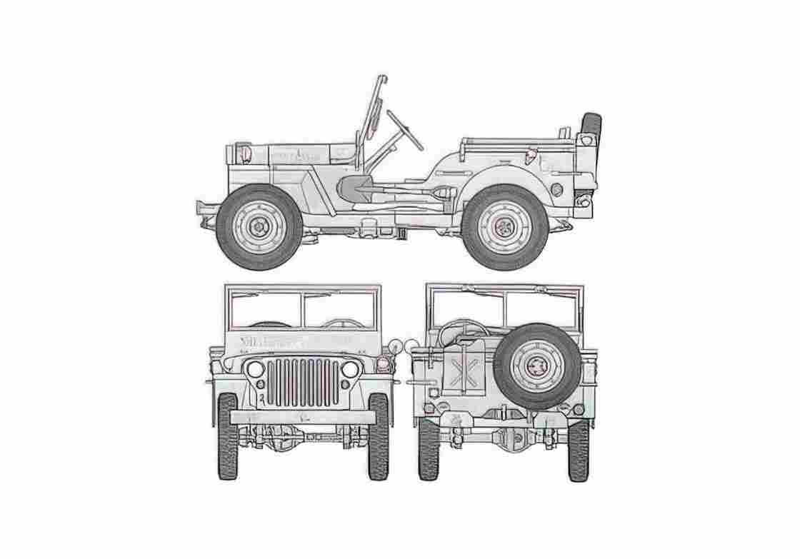 Blueprint Willys Jeep MB Cabriolet 1941 A4 Photo Print